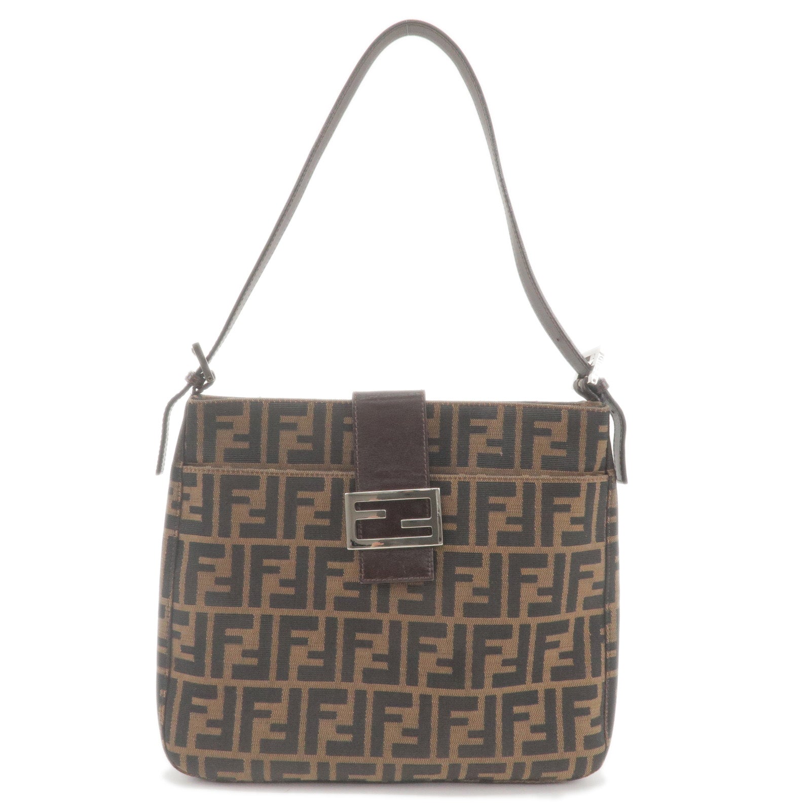 FENDI Zucca Canvas Leather Shoulder Bag Brown Black 26727