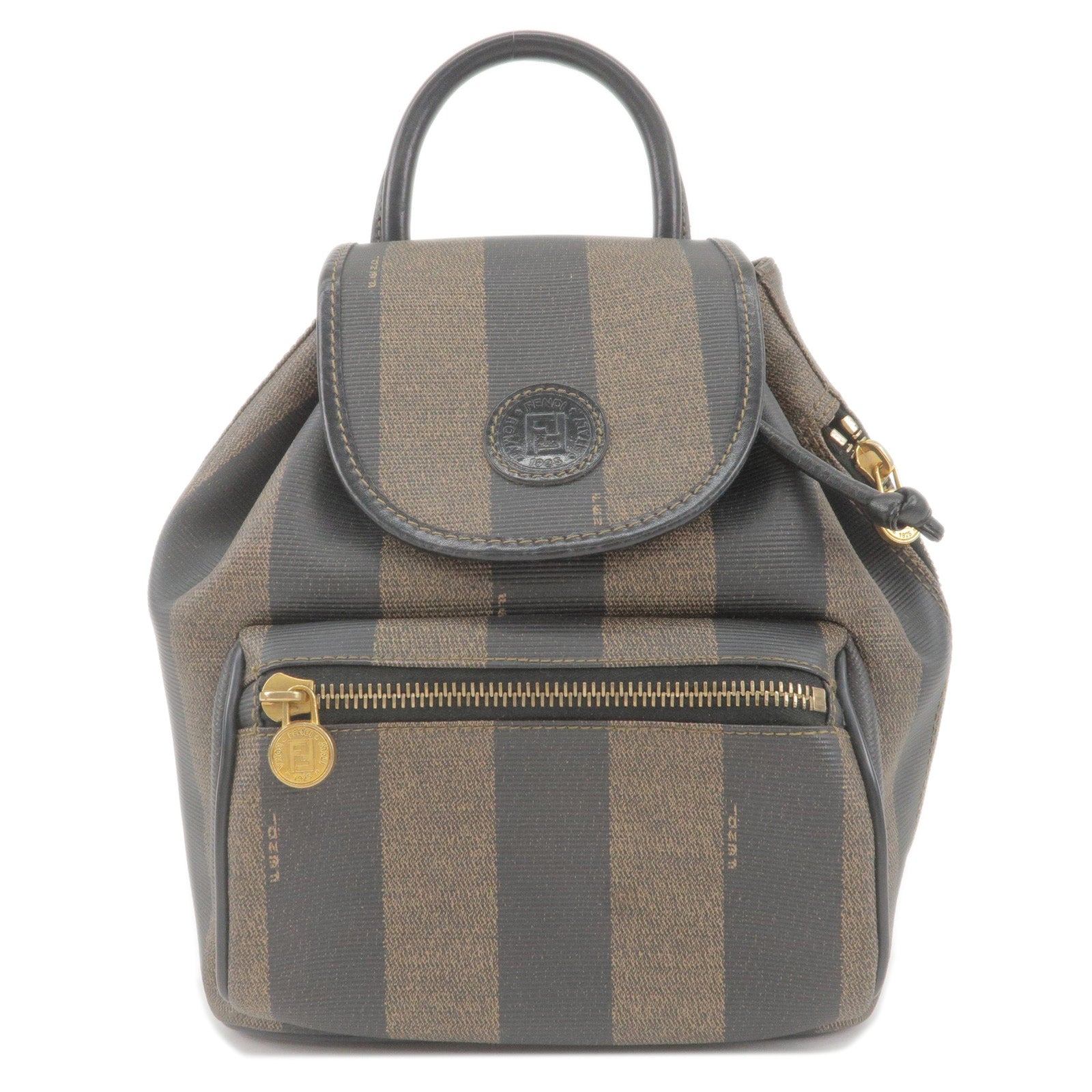 FENDI Pequin PVC Leather Ruck Sack Back Pack Khaki Black