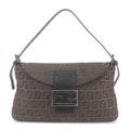 FENDI Zucchino Canvas Leather Shoulder Bag Purse Brown Black