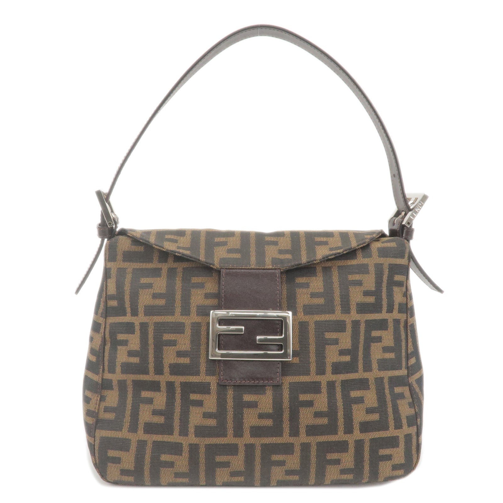 FENDI Zucca Canvas Leather Shoulder Bag Brown Black 26426