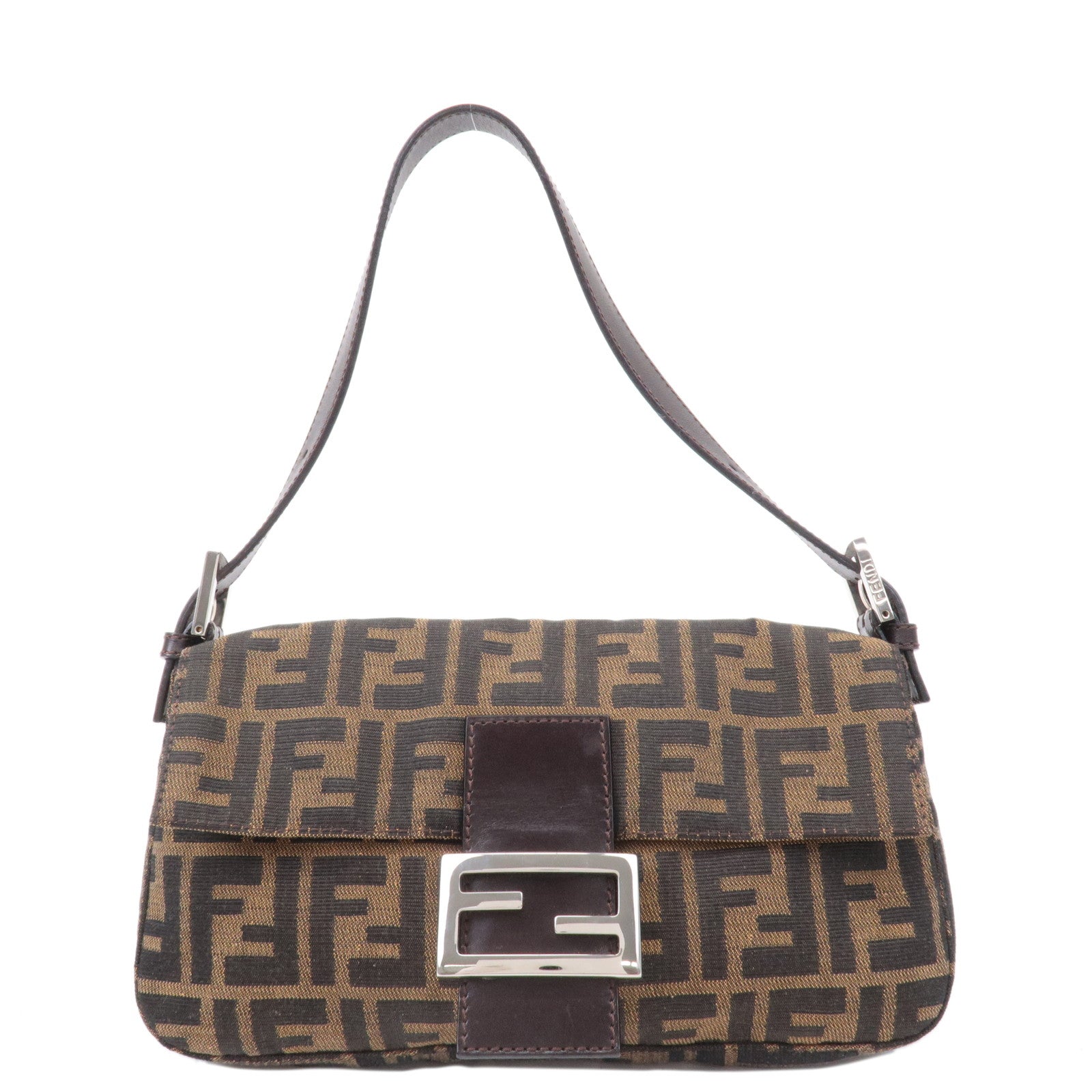 FENDI Zucca Mamma Baguette Canvas Leather Black Brown 26424