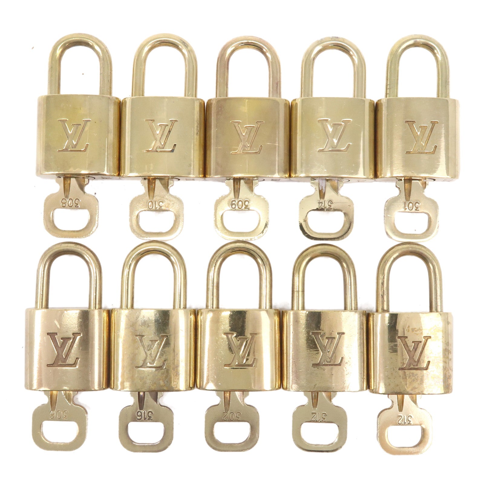 Louis Vuitton Set of 10 Lock & Key Cadena Key Lock Gold