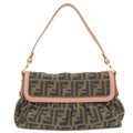 FENDI Zucca Print Canvas Leather Shoulder Bag Brown Pink 8BR353