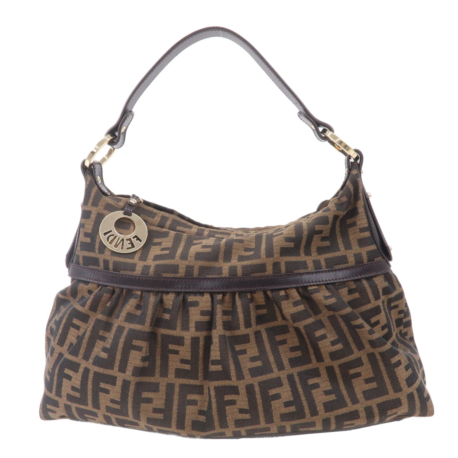FENDI Zucca Canvas Leather Shoulder Bag Hand Bag 8BR448
