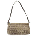 FENDI Zucchino Canvas Leather Shoulder Bag Beige Brown 8BR249