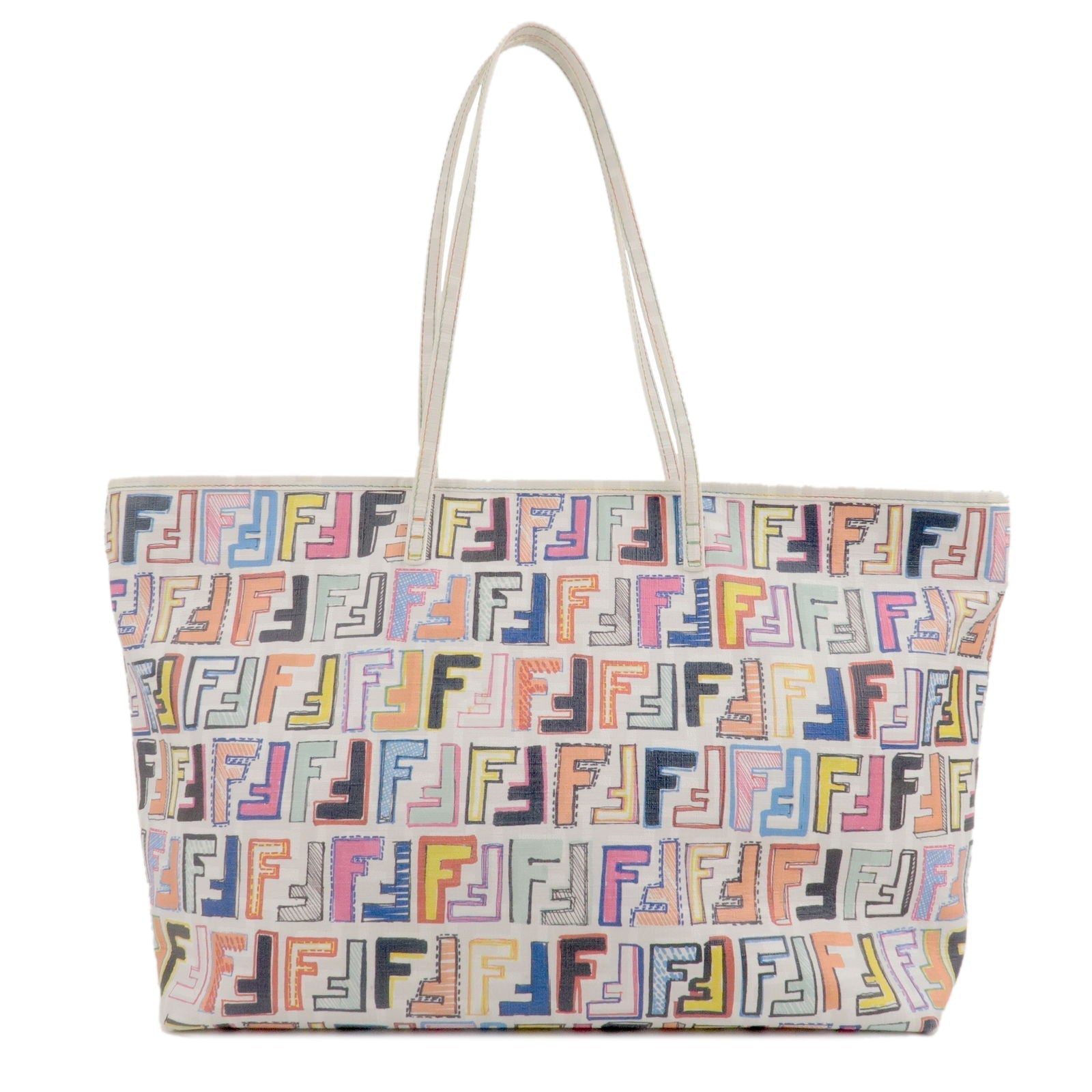 FENDI Zucca Logo Print PVC Tote Bag Multi Color White 8BH185