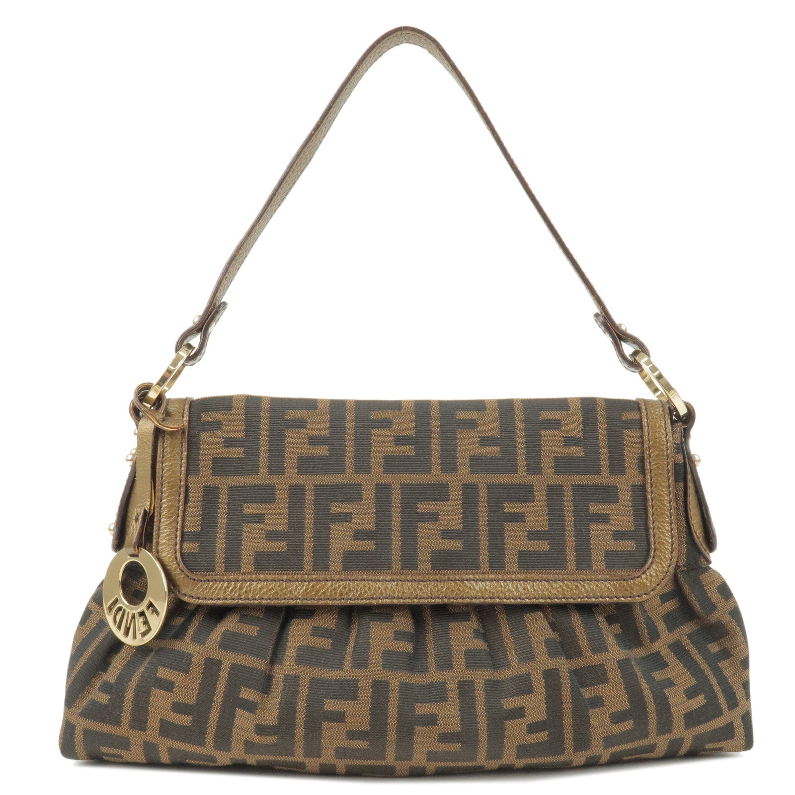 FENDI Zucca Canvas Leather Shoulder Bag Hand Bag Brown 8BR445