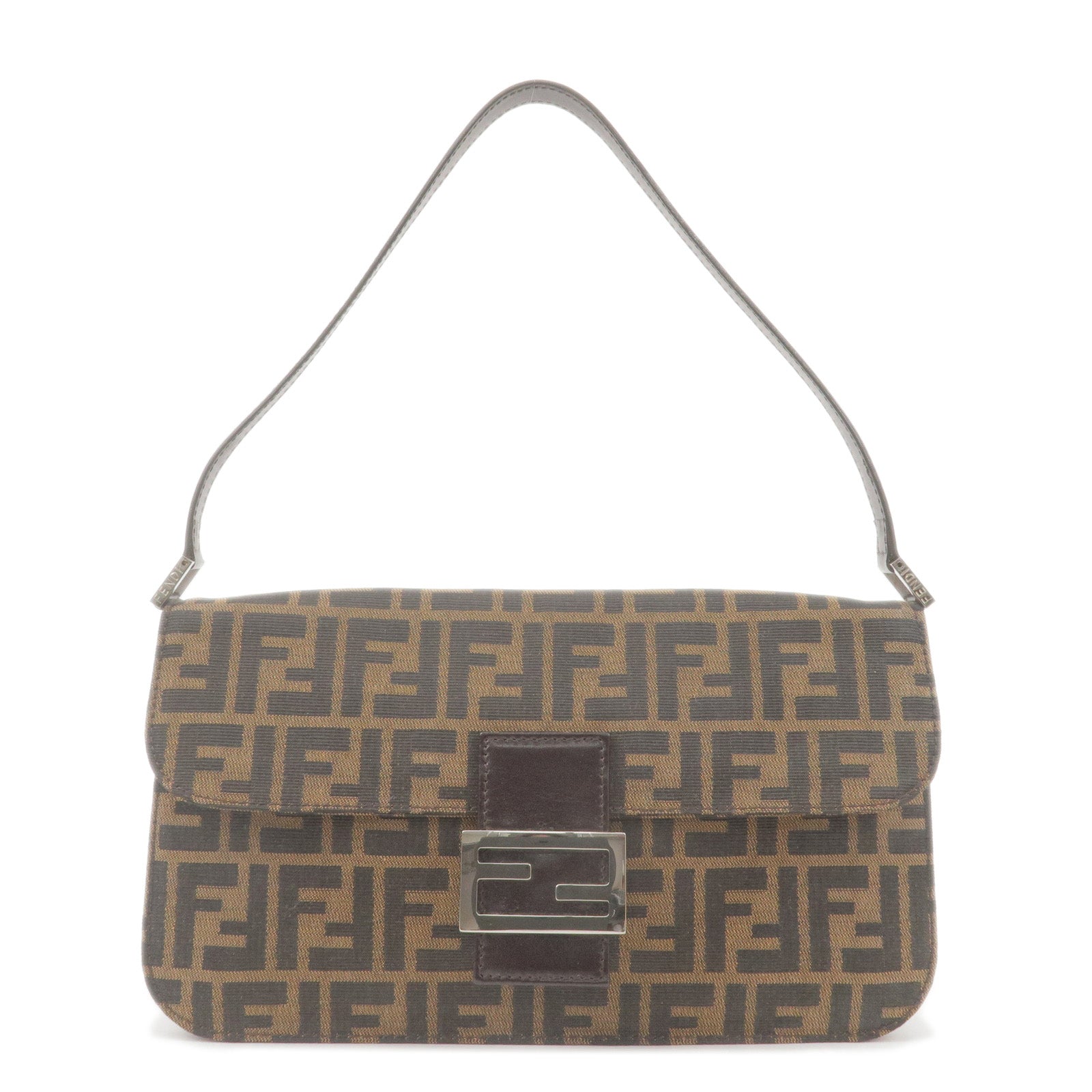 FENDI Zucca Canvas Leather Shoulder Bag Brown Black 16322