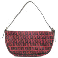 FENDI Zucchino Canvas Leather Shoulder Bag Red Black 8BR144