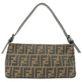 FENDI Zucca Canvas Leather Shoulder Bag Khaki Black
