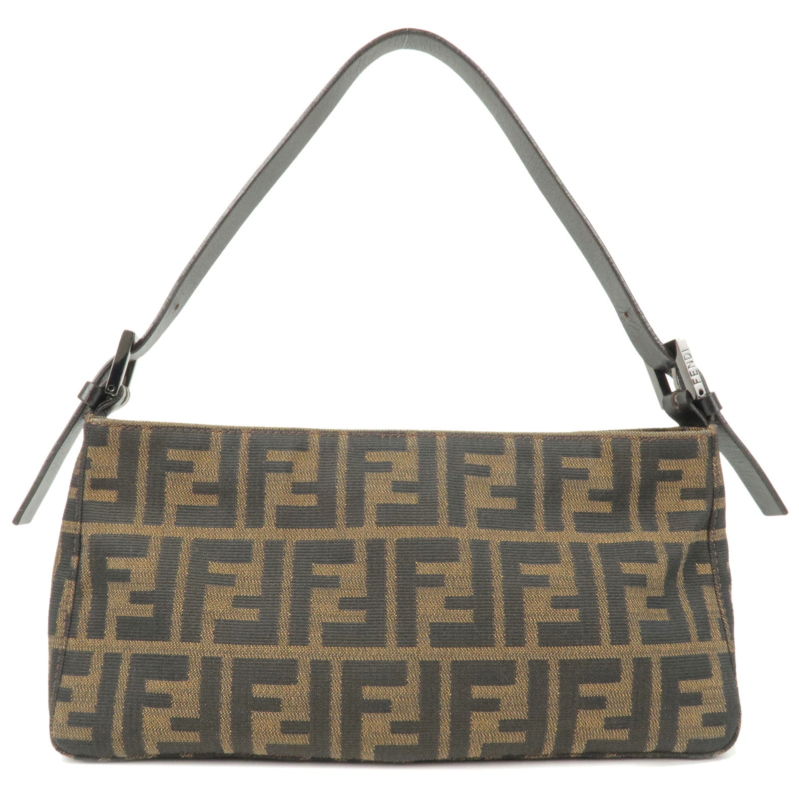 FENDI Zucca Canvas Leather Shoulder Bag Khaki Black