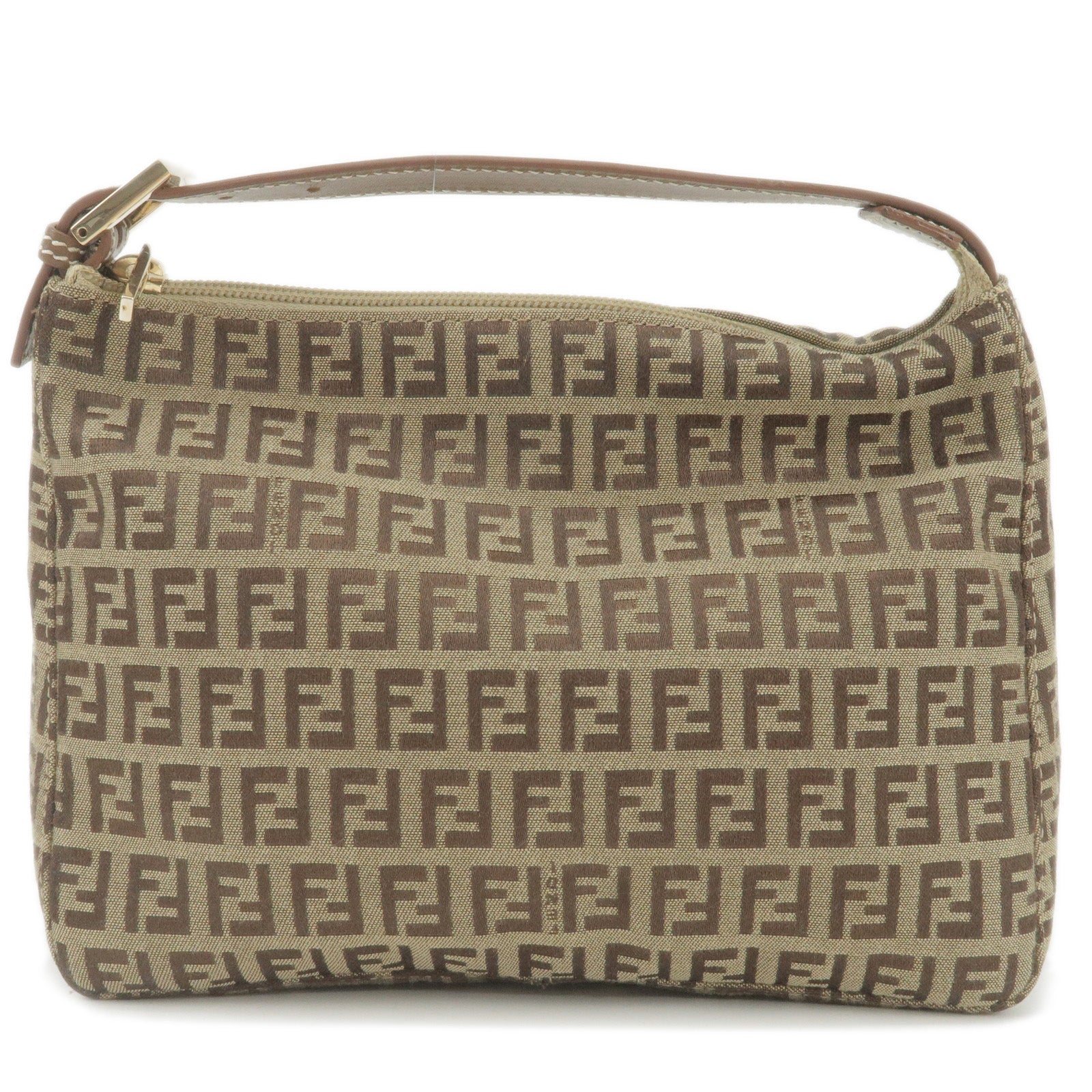 FENDI Zucchino Canvas Leather Hand Bag Beige Brown 8N0005