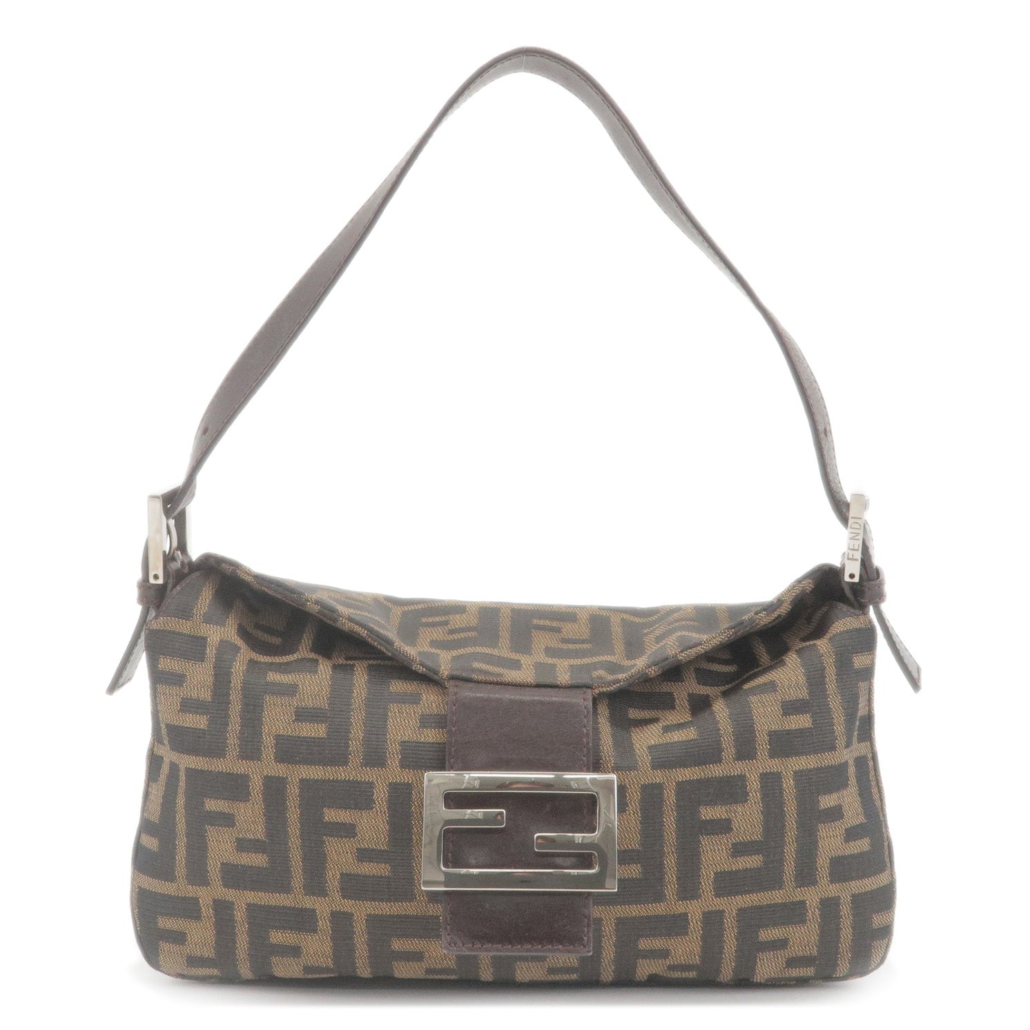 FENDI Zucca Canvas Leather Shoulder Bag Brown Black 26725