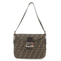 FENDI Zucca Print Canvas Leather Shoulder Bag Khaki Black