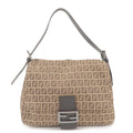 FENDI Zucchino Canvas Leather Mamma Baguette Shoulder Bag 8BR001
