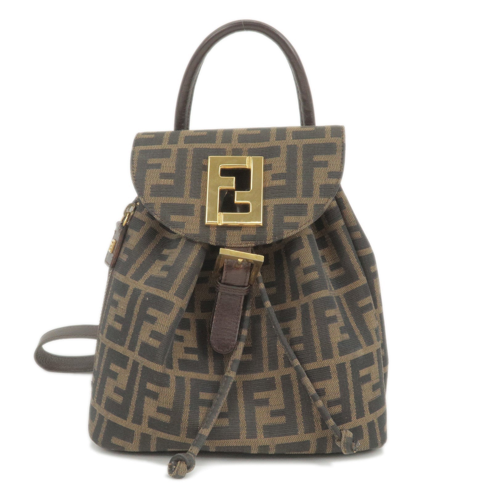 FENDI Zucca Canvas Leather Back Pack Ruck Sack Brown Black