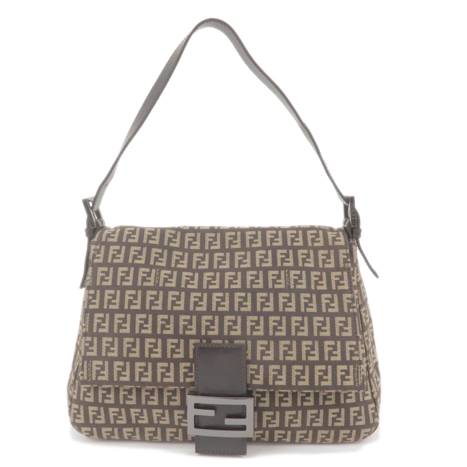 FENDI Zucchino Mamma Baguette Canvas Leather Shoulder Bag 8BR001