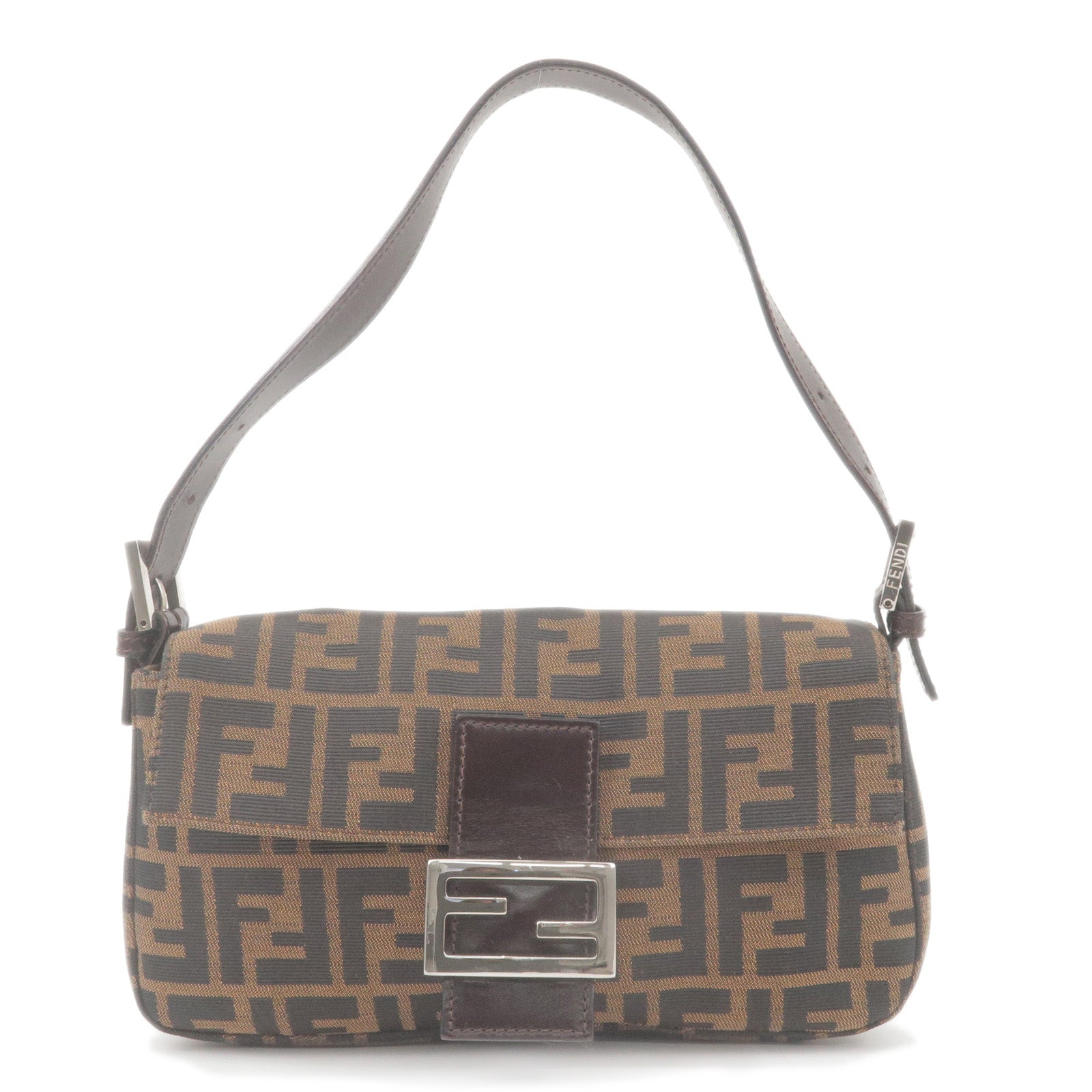 FENDI Zucca Canvas Leather Mamma Baguette Bag Brown Black 26424
