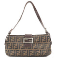 FENDI Zucca Canvas Leather Shoulder Bag Khaki Black Brown 26722