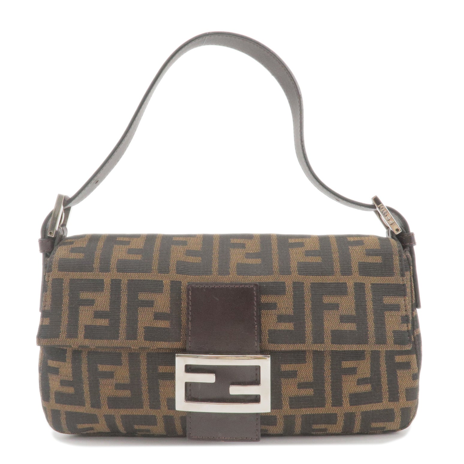 FENDI Zucca Mamma Baguette Canvas Leather Shoulder Bag Brown 26424