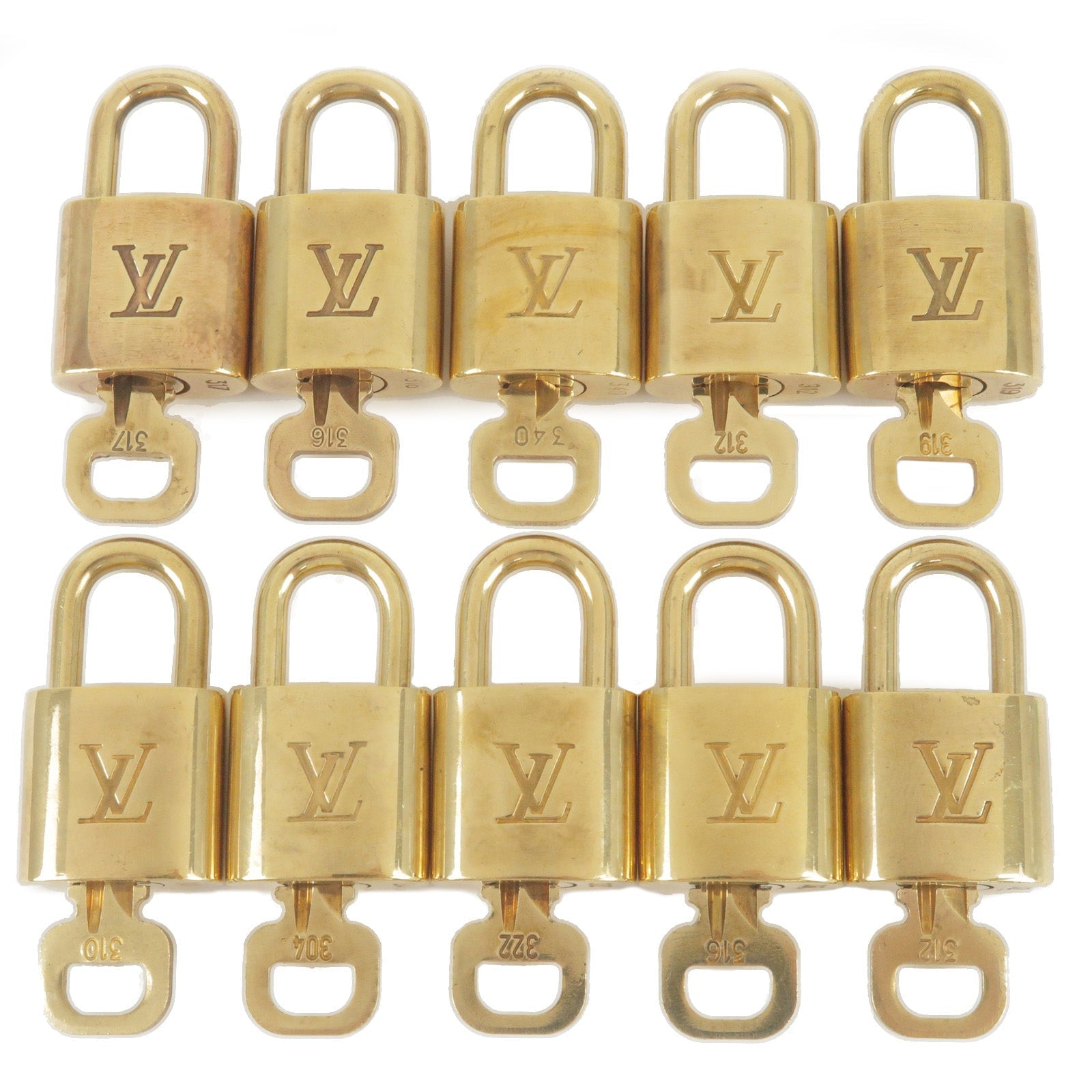 Louis Vuitton Set of 10 Lock & Key Cadena Key Lock Metal Gold
