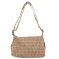 FENDI Zucchino Canvas Leather Shoulder Bag Beige Pink 8BR319