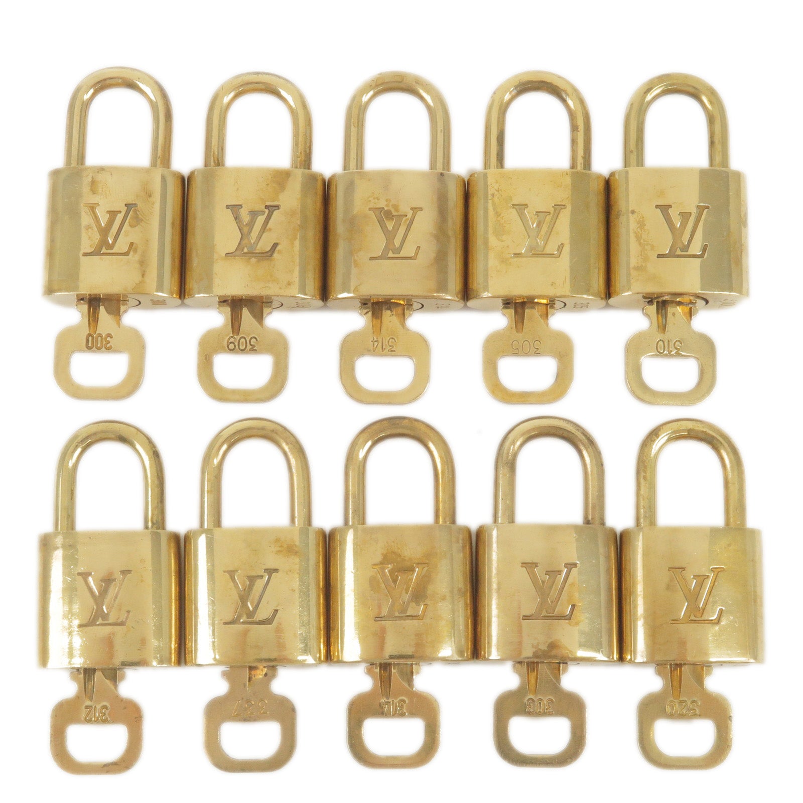 Louis Vuitton Set of 10 Lock & Key Cadena Key Lock Metal Gold