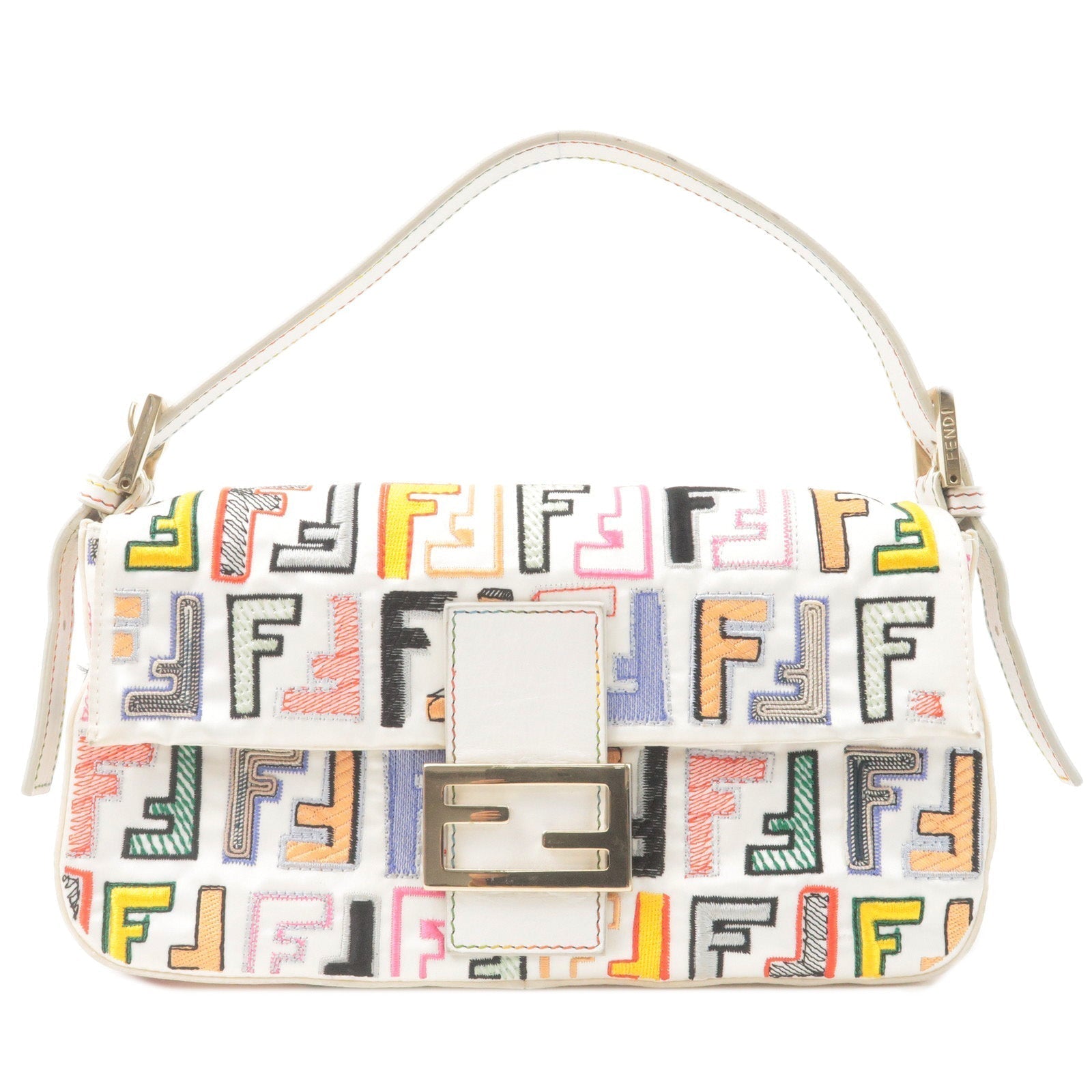 FENDI Zucca Mamma Baguette Embroidery Bag Multi Color 8BR600