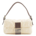FENDI Zucca Mamma Baguette Canvas Leather Shoulder Bag Beige 26424
