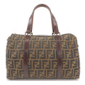 FENDI Zucca Print Canvas Leather Boston Bag Khaki Black 16327
