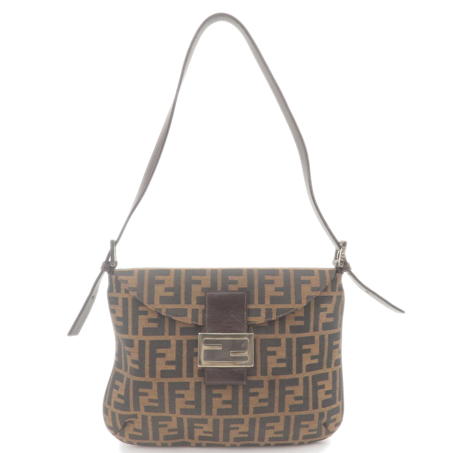 FENDI Zucca Canvas Leather Shoulder Bag Brown Black 16490