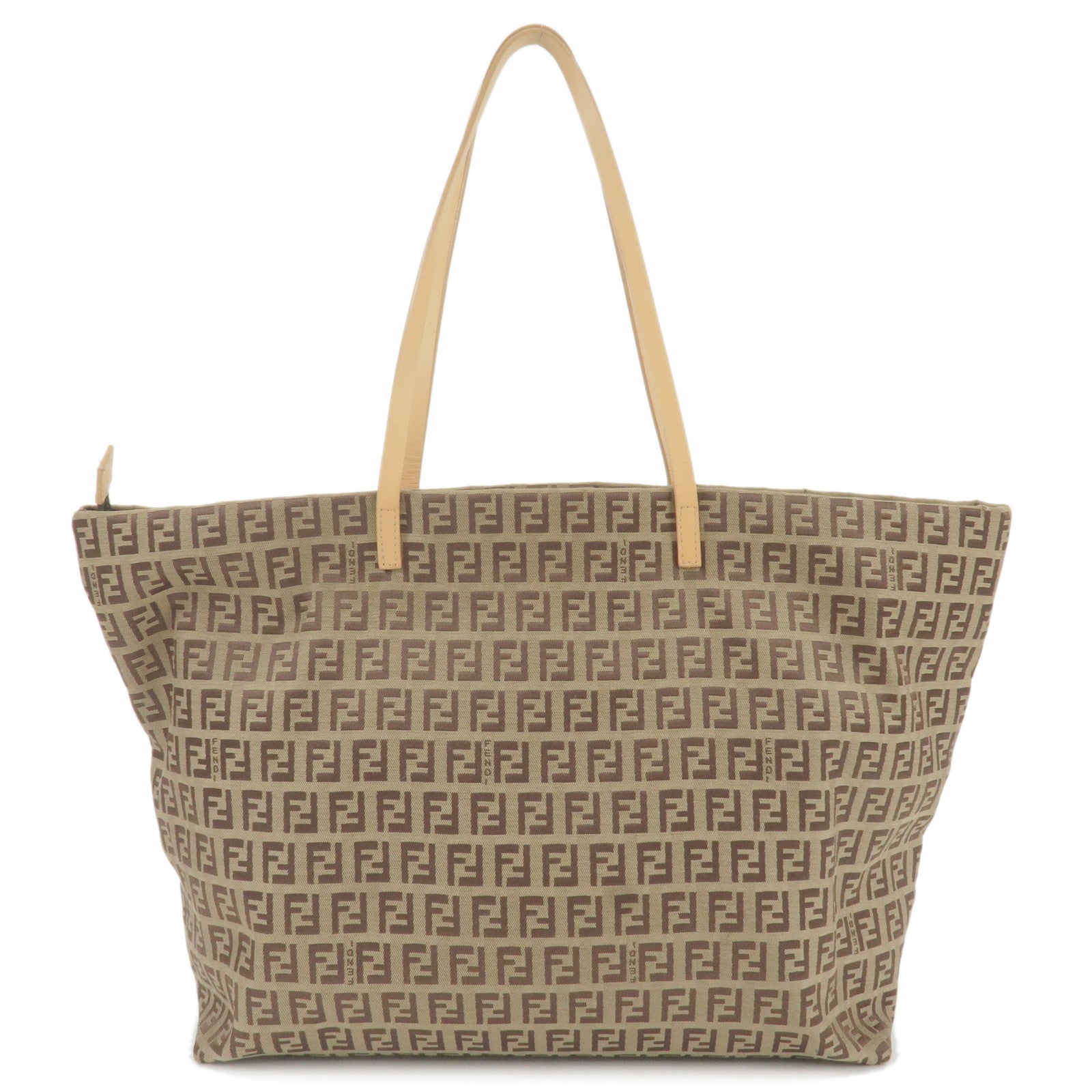 FENDI Zucchino Canvas Leather Tote Bag Beige Brown 8BH005
