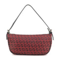 FENDI Zucchino Canvas Leather Shoulder Bag Red Black 8BR144