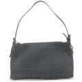 FENDI Zucchino Canvas Leather Shoulder Bag Black 8BR156