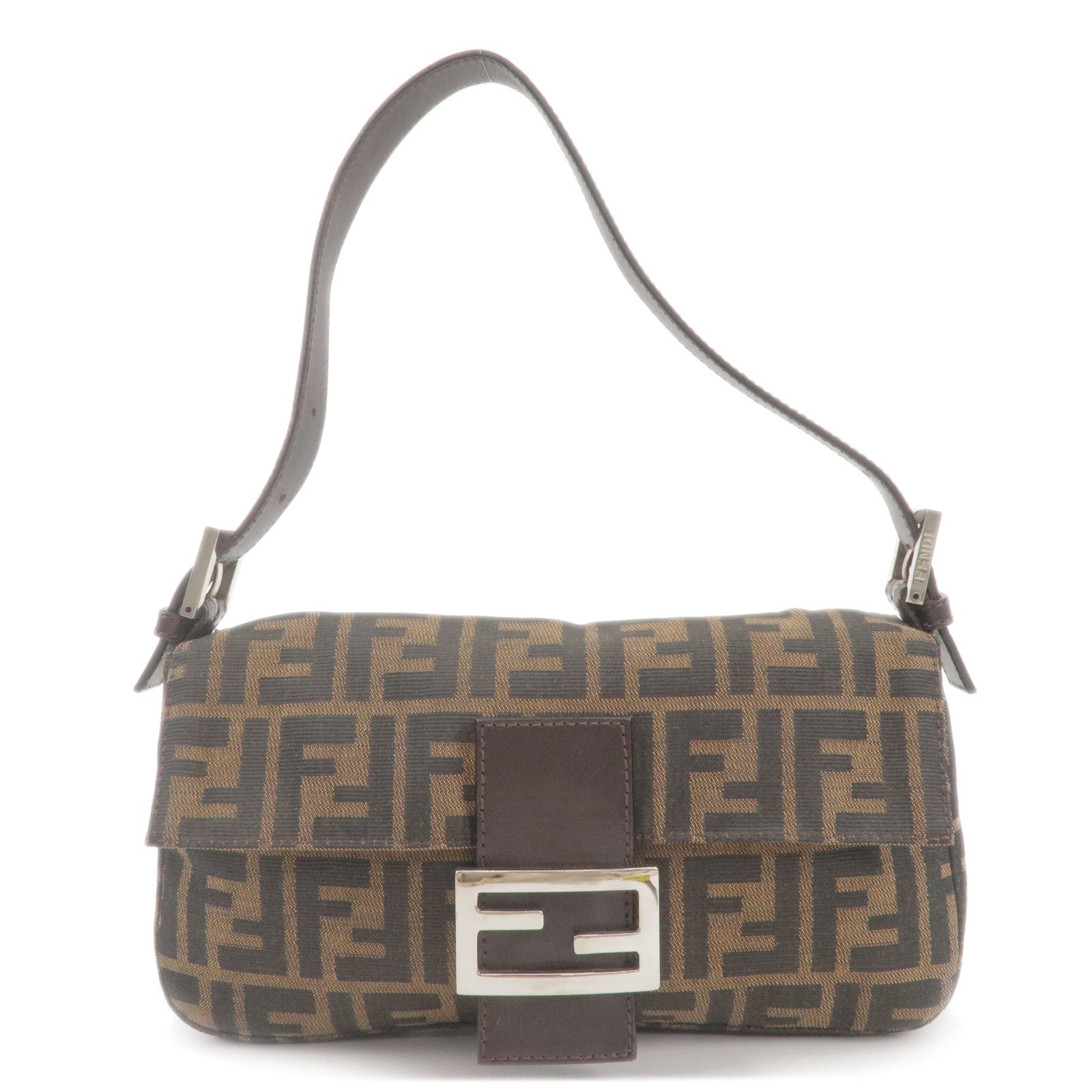 FENDI Zucca Canvas Leather Mamma Baguette Bag Khaki 26424