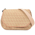 FENDI Zucchino Canvas Leather Shoulder Bag Beige Pink 8BR320