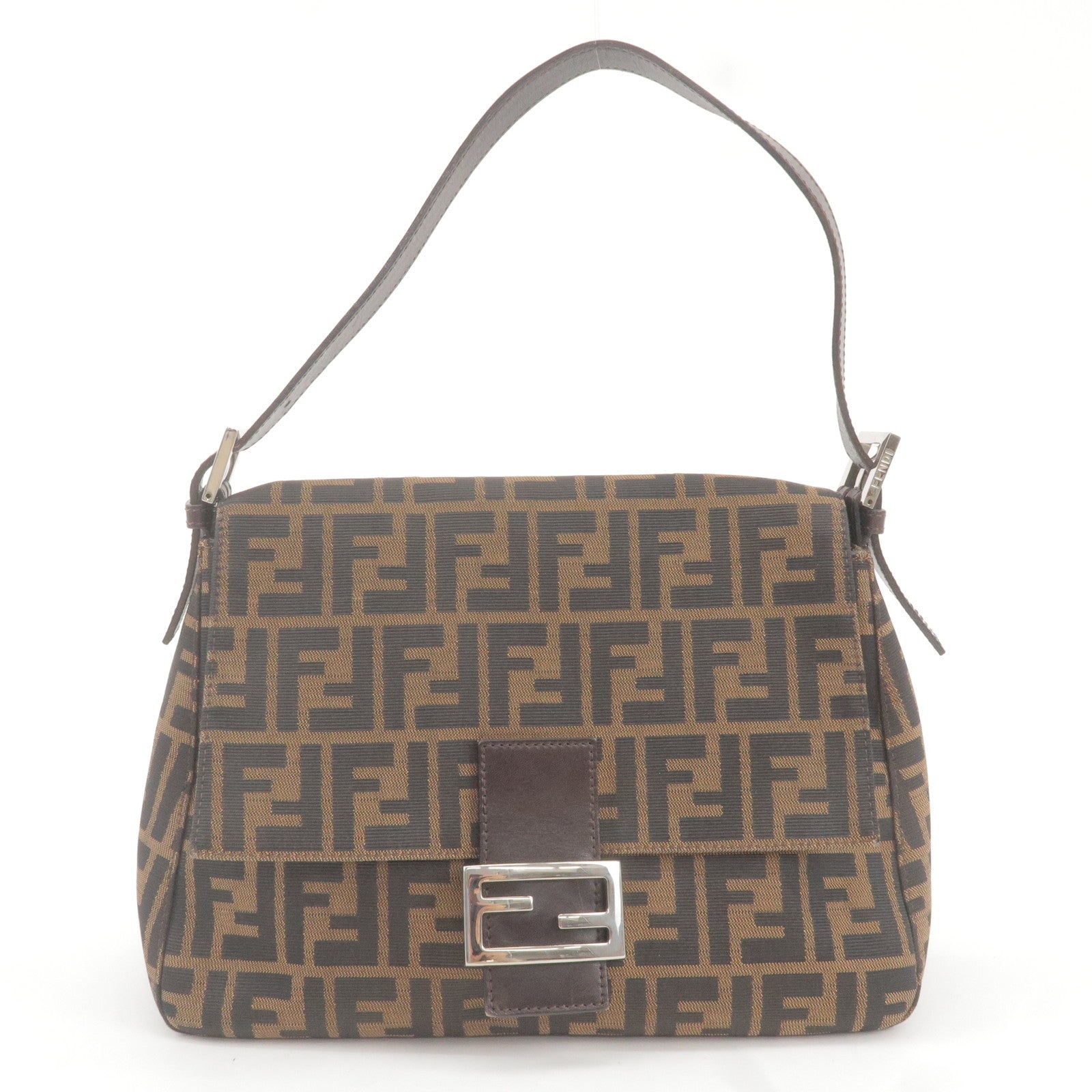 FENDI Zucca Mamma Baguette Canvas Leather Shoulder Bag 26325