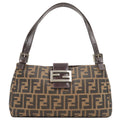 FENDI Zucca Canvas Leather Shoulder Bag Brown Black khaki 26583