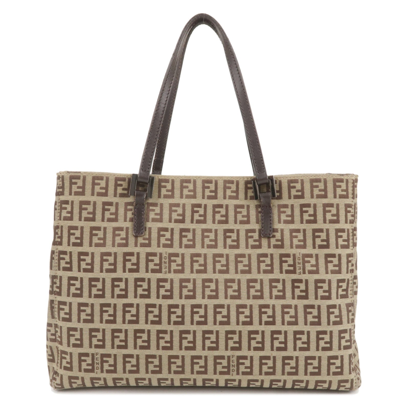 FENDI Zucchino Canvas Leather Hand Bag Beige Brown 8BH072
