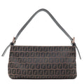 FENDI Zucchino Canvas Leather Shoulder Bag Brown Bronze 8BR464