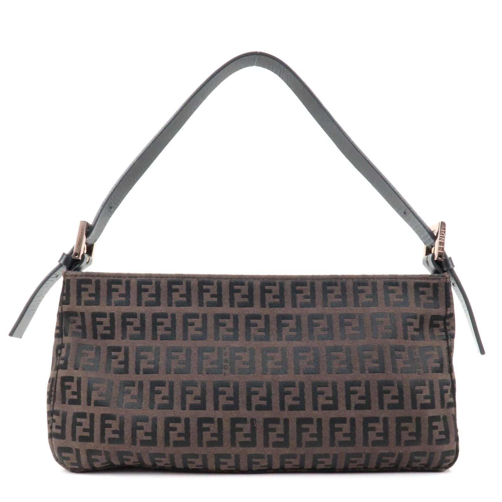FENDI Zucchino Canvas Leather Shoulder Bag Brown Bronze 8BR464