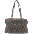 FENDI Zucca Print Canvas Leather Tote Bag Khaki Black