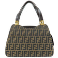 FENDI Zucca Canvas Leather Hand Bag Khaki Black Brown
