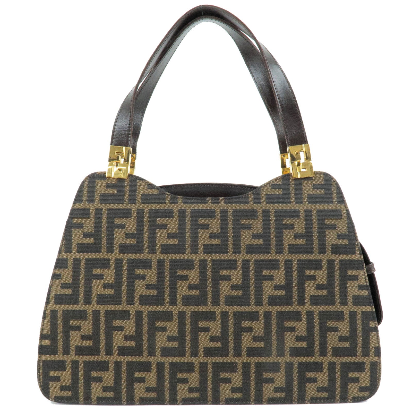 FENDI Zucca Canvas Leather Hand Bag Khaki Black Brown
