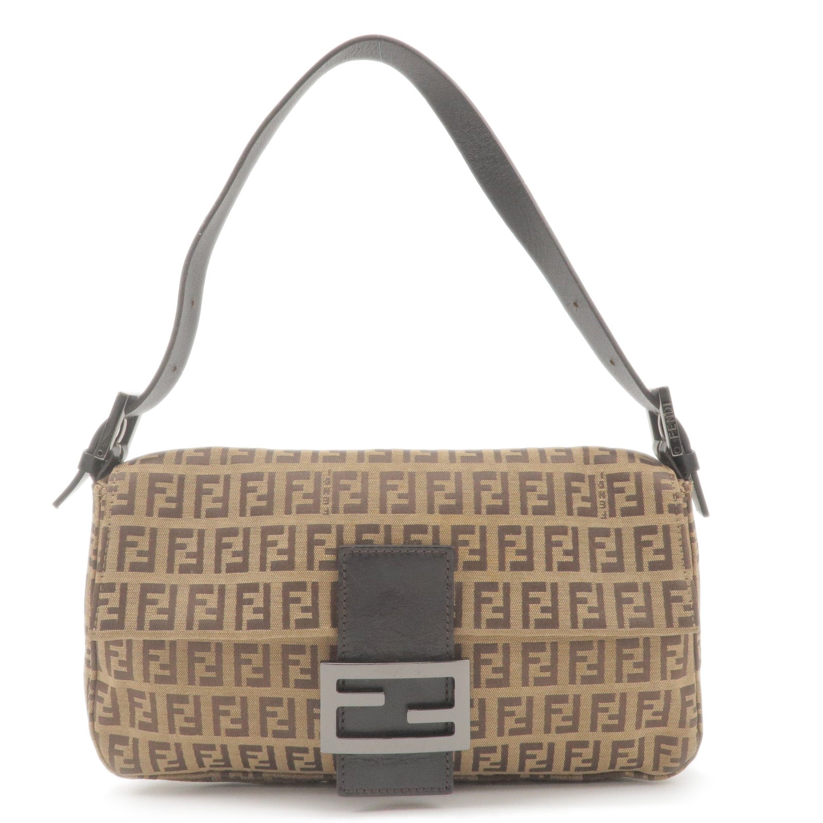 FENDI Zucchino Mamma Baguette Canvas Leather Shoulder Bag 8BR000