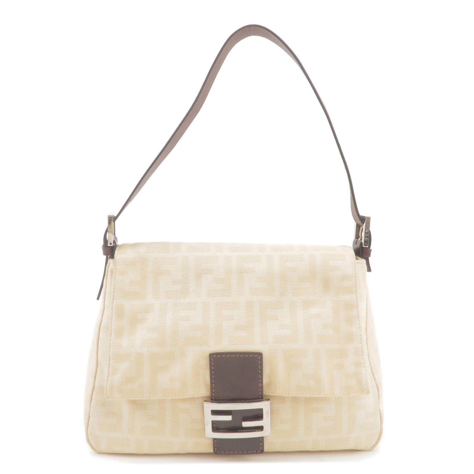 FENDI Zucca Mamma Baguette Canvas Leather Shoulder Bag 26325