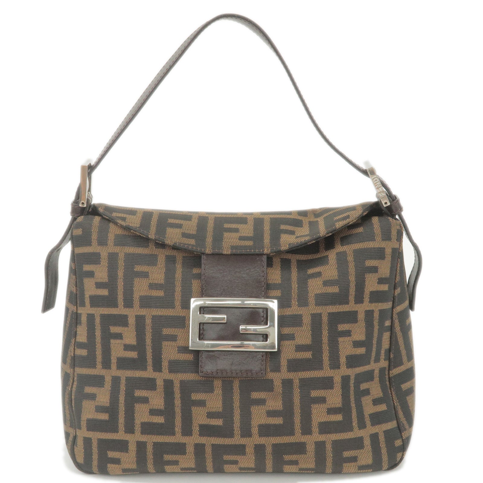 FENDI Zucca Canvas Leather Shoulder Bag Brown Black 26426