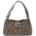 FENDI Zucca Canvas Leather Shoulder Bag Brown Black 26583