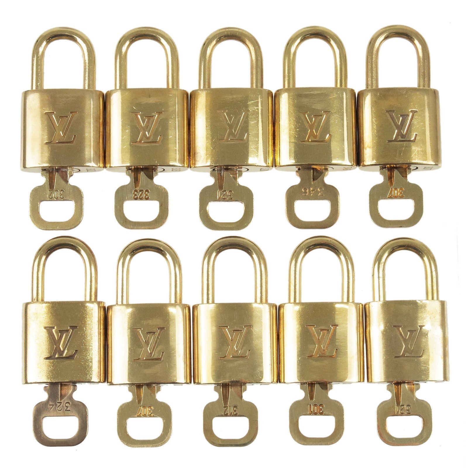 Louis Vuitton Set of 10 Lock & Key Cadena Key Lock Metal Gold