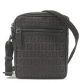 FENDI Zucchino Canvas Leather Shoulder Bag Dark Brown Black 8BT098